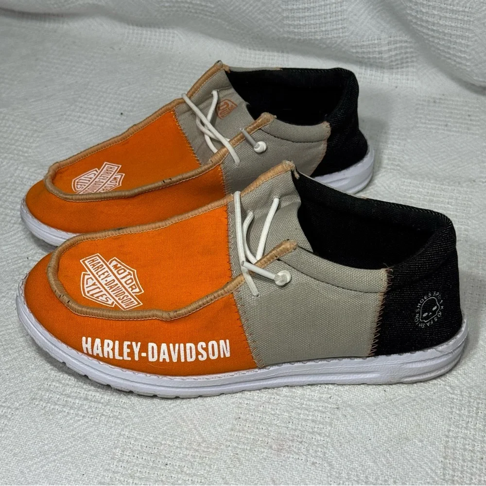 Hey‎ Dude Harley-Davidson Kids Sneakers in Orange and Black Size 4 Women 6